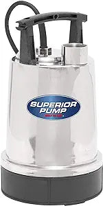 Superior 91392 Pump 1/3Hp 1.25" Stainless Steel Util Pump, 1/8"^Surface, 3/8" Solids