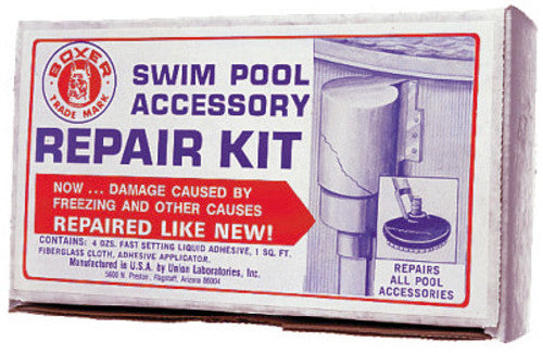 Boxer Adhesives #350 Swimming Pool Accessory Repair Kit, 4 Oz. Liquid Adhesive, 1 Sq. Ft. Fiberglass Cloth, Adhesive Applicator