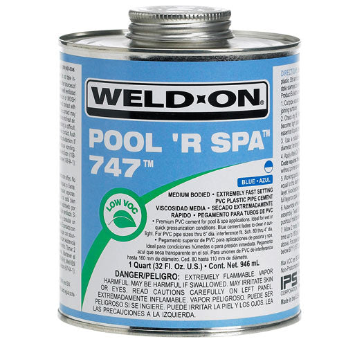 IPS Corp. 10855 Weld-On 747 Pool 'R Spa, PVC Cement, Extreme Fast, Blue, 1/4pt