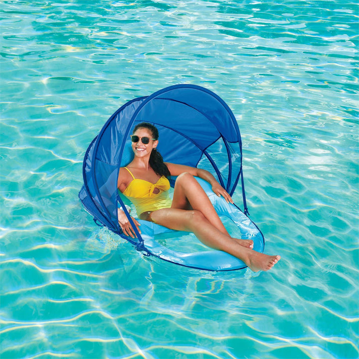 Swimways 6069120 Premium Spring Float Recliner w/Canopy - Sky Blue/Ultra Blue with CDU
