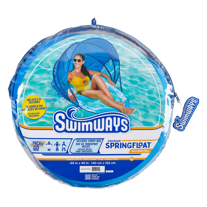 Swimways 6069120 Premium Spring Float Recliner w/Canopy - Sky Blue/Ultra Blue with CDU
